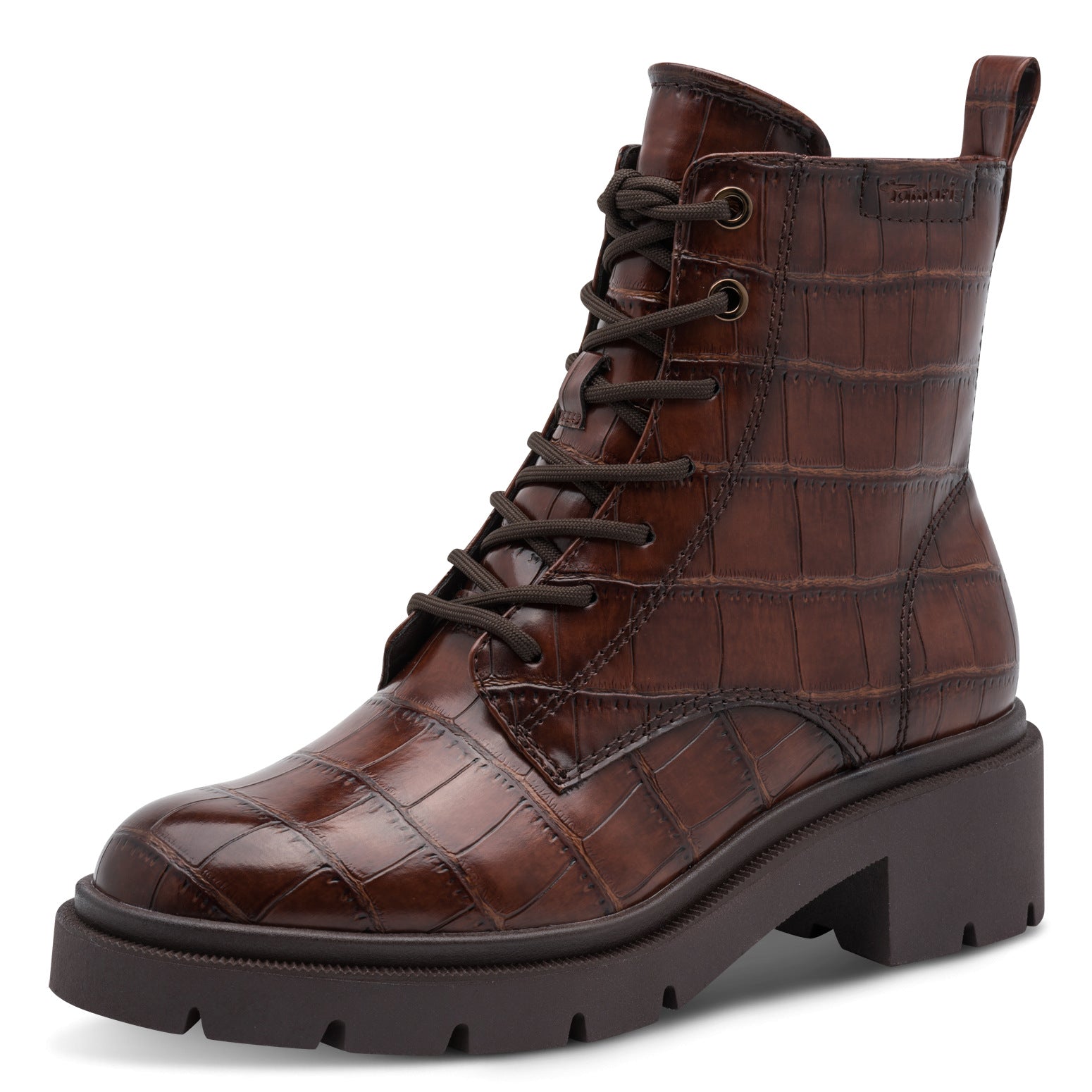 Tamaris Stiefelette 25210 Cognac Croco, Vegan & Touch-it - Vorderansicht