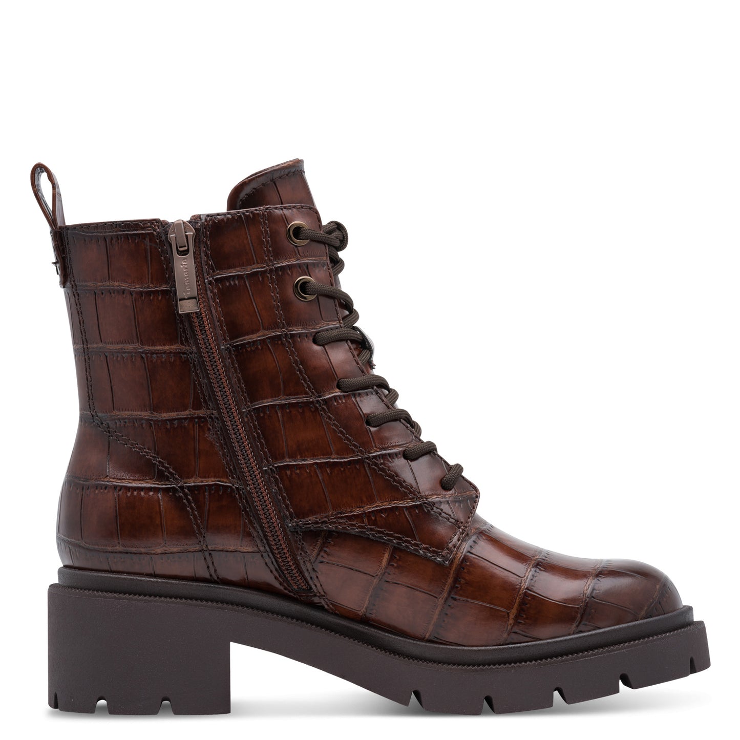 Tamaris Stiefelette 25210 Cognac Croco, Vegan & Touch-it - Detail Reißverschluss