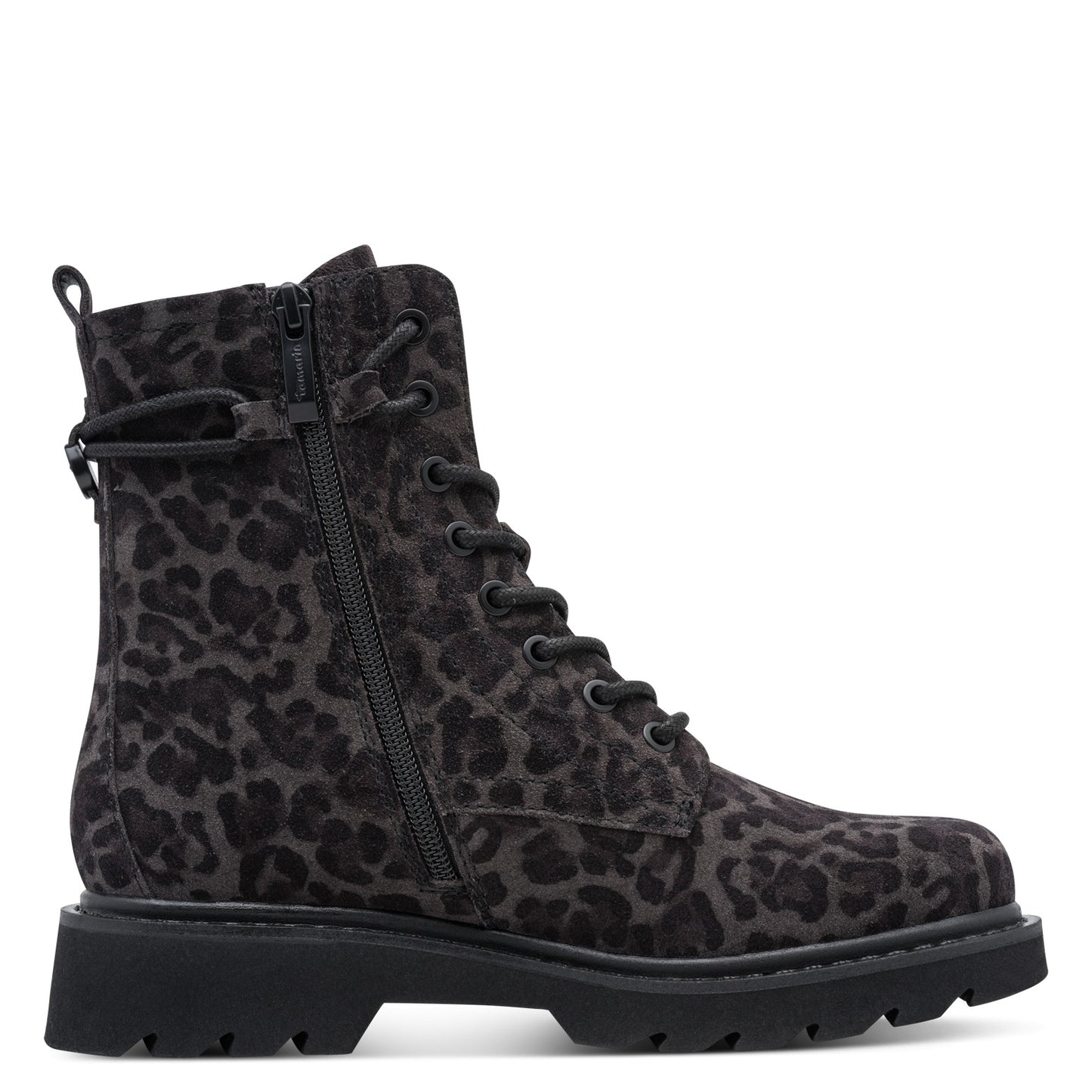 Tamaris Lederstiefelette 25219 Grau Leopard - Chunky Sohle, Touch-it - Reißverschlussdetail