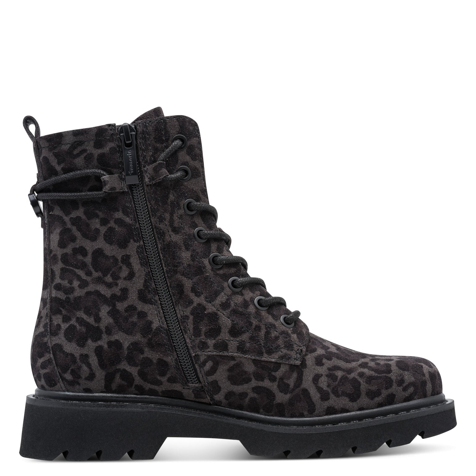 Tamaris Lederstiefelette 25219 Grau Leopard - Chunky Sohle, Touch-it - Reißverschlussdetail