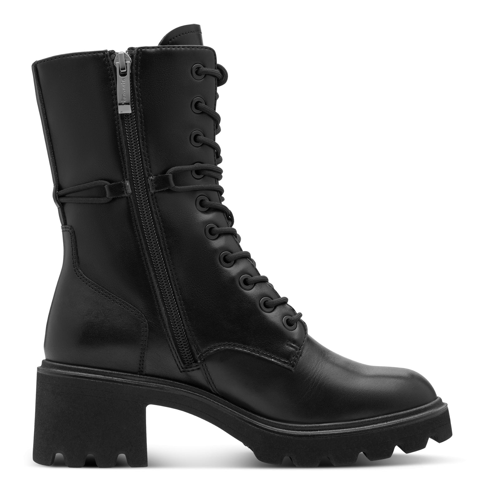 Tamaris Lederstiefelette 25220 Schwarz - Lace Boot - Detailansicht Reißverschluss