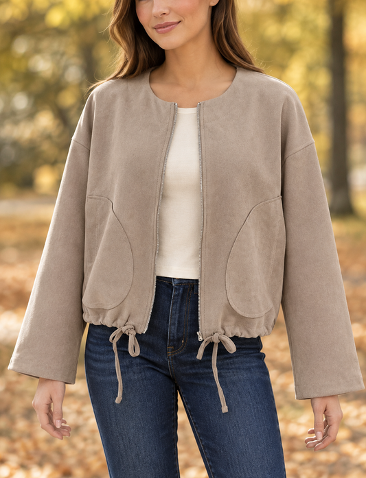 Jacke Taupe in Wildlederoptik | Charme Mode 6980